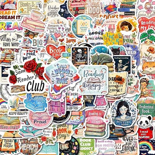 100 PCS Book Stickers for Kindle, Holographic Thickened Aesthetic Reading Bookish Vinyl Stickers for Kindle Water Bottles| Easier to Peel Off| Scratch & Fade Resistant| No Curling| Reusable - Image 1