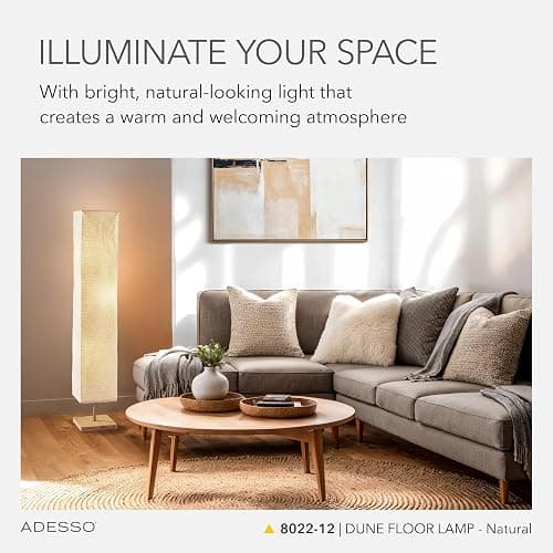 Adesso Three Light Floor Lamp – Natural Wood Base & Adjustable Brightness – Perfect Lighting for Bedroom, Living Room and Corner Decor, Beige thumbnail 3
