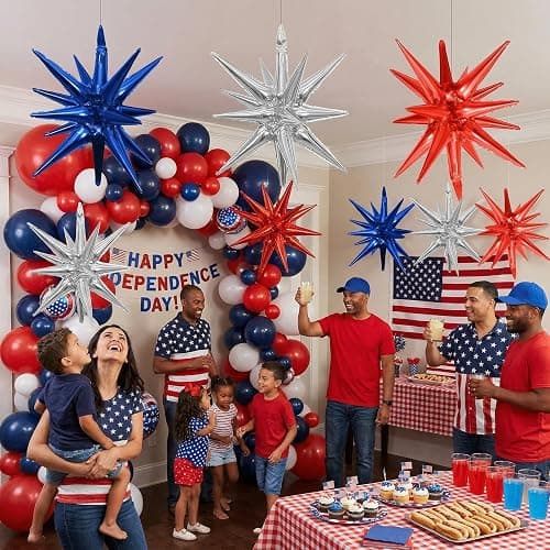 HILAVO 6PCS Star Balloons, 22Inch Huge Red Blue White Star Balloons Spike Cone Balloon for 4th of July Independence Day USA Patriotic Party Decorations thumbnail 2