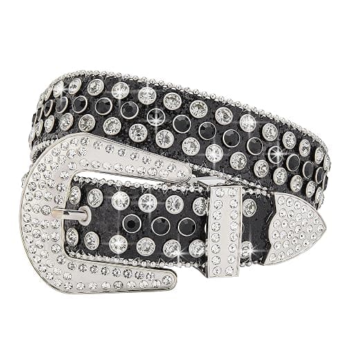 VXRXAL Men Fashion Rhinestone Belt Western Bling Studded Design Leather Diamond Belt for Jeans - Image 1