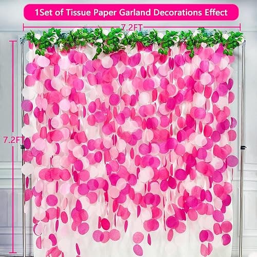 205Ft Hot Pink Party Decorations Big Circle Dots Backdrop Garland Rose Pink Tissue Paper Polka Dots Hanging Curtain Streamer for Birthday Bachelorette Engagement Wedding Bridal Shower Party Supplies thumbnail 3
