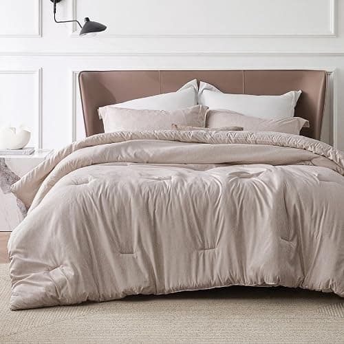 Bedsure King Size Comforter Set - Warm Taupe Soft Bedding for All Seasons, Cationic Dyed Bed Set, 3 Pieces, 1 King Size Comforter (104"x90") and 2 Pillow Shams (20"x36"+2") - Image 1