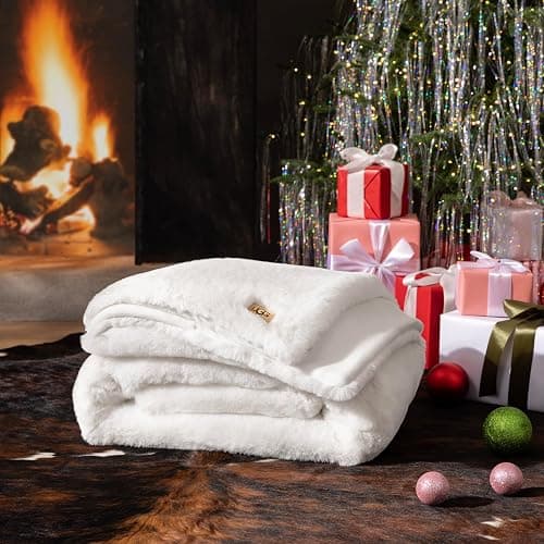 UGG Plush Faux Fur Throw Blanket Reversible Medium Weight Luxury Soft Throw Blankets for Bed or Chair, Hypoallergenic, Machine Washable, Home Decor, 50-inch x 70-inch, White Snow (Euphoria) thumbnail 6