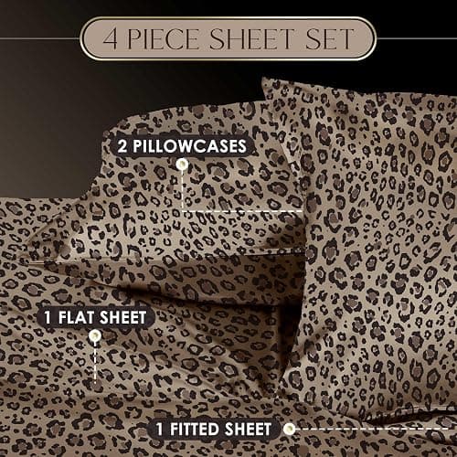Martex Elegance 4-Piece Satin Sheets Set - Full Size, Leopard Print, Luxury Hotel Quality, Silky Soft & Smooth, Great for Hair & Skin thumbnail 3