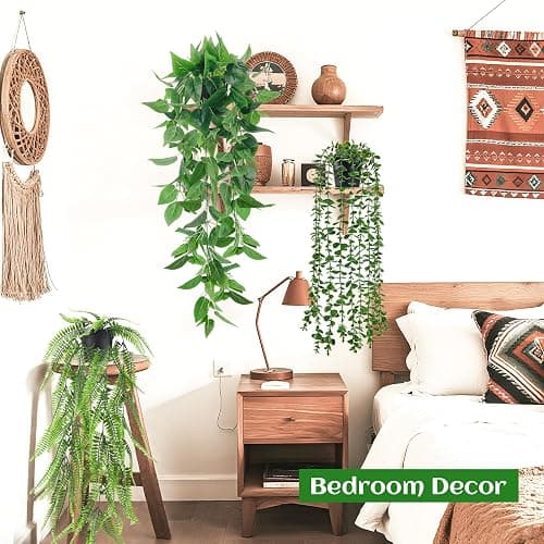 Der Rose 4Pcs Fake Plants Hanging Artificial Ivy Vine Faux Eucalyptus Hanging Plants, Boston Fern, String of Pearls for Living Room Aesthetic Bedroom Boho Kitche Wall Shelf Indoor Outdoor Decor thumbnail 3