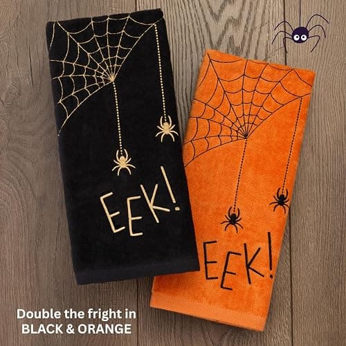 SKL Home Halloween Eek 100% Cotton Embroidered 2pc Hand Towel Set, Decorative for Bath/Kitchen/Bar & Gift, Orange thumbnail 5