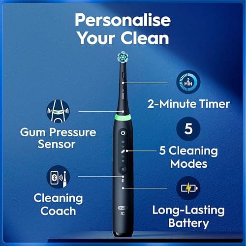 Oral-B iO5 Electric Toothbrush, Matt Black, with Travel Case and Toothpaste | 1 Toothbrush Head, Intensive whitening Toothpaste Included, 5 Cleaning Modes, Visible Pressure Sensor, Long-Lasting Battery thumbnail 3
