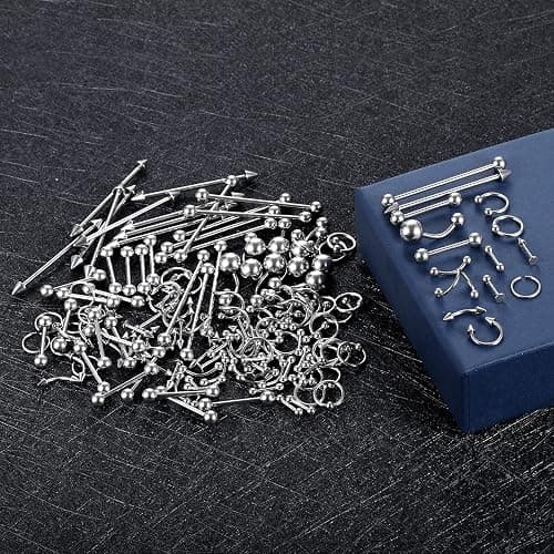 Oveta 55-150PCS Body Piercing Jewelry Lot 14G 16G 20G Stainless Steel Nose Lip Tongue Cartilage Tragus Eyebrow Industrial Barbell Belly Button Rings Piercing Kit Jewelry thumbnail 5