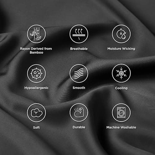 Bedsure Pillow Cases Queen, Cooling Pillow Cases, Rayon Derived from Bamboo Black Pillowcases Queen Size Set of 2, Silky Soft & Breathable Bedding Pillow Covers with Envelope Closure, 20x30 Inches thumbnail 6