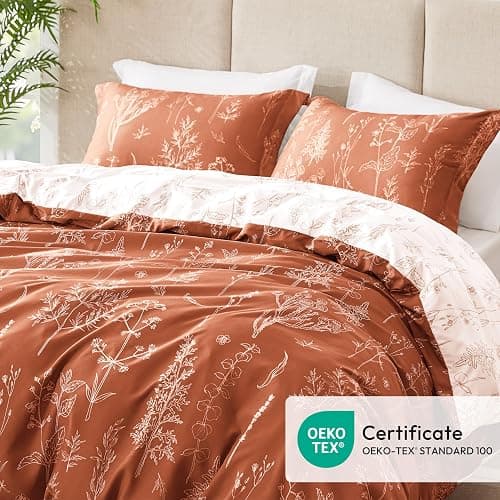 Love's cabin Terracotta Comforter Set Queen - Queen Size Comforter Set, 3 Pieces Cute Floral Bedding Sets for All Seasons,1 Soft Reversible Botanical Flowers Comforter and 2 Pillow Shams thumbnail 4