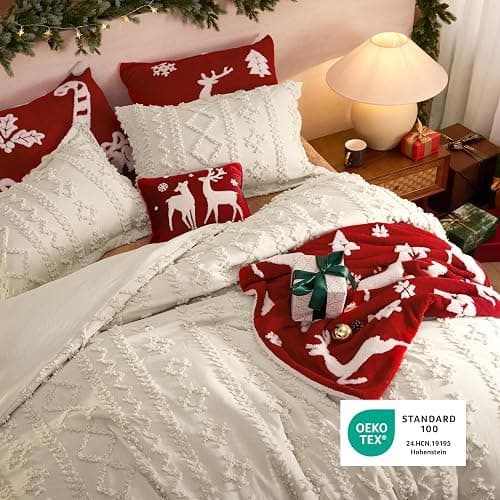 Bedsure Tufted Boho Comforter Set Full Size - Beige Boho Bed Set, GentleSoft™ 3 Pieces Farmhouse Shabby Chic Embroidery Bedding, Gifts for Woman, Soft Jacquard Full Comforter for All Seasons thumbnail 4