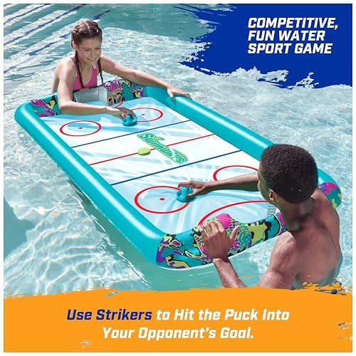SwimWays Hydro Hockey Inflatable Water Floating Table Hockey Set, Pool Toy for Kids Ages 5+ - Inflatable Hockey - Green (New Version) thumbnail 4