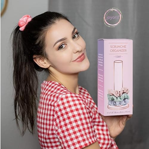 Joyora Clear Acrylic Scrunchie Holder Stand, Hair Tie Organizer Tower for Scrunchies, Spiral Hair Coils & Bracelets — Holds 24–60 — Minimal Vanity/Bathroom Counter Storage for Teen Girls & Moms thumbnail 5