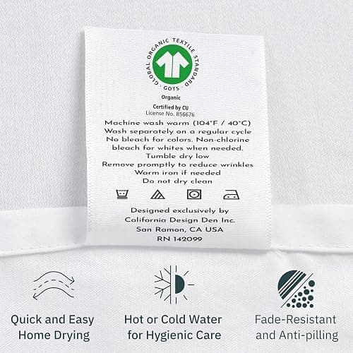 California Design Den 100% Organic Cotton Fitted Sheet Queen Size Only - Percale Queen Deep Pocket Fitted Sheet, Lightweight, Snug-Fit, Crisp, Durable - White thumbnail 7
