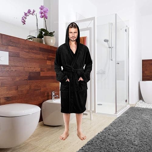 NY Threads Luxury Men’s Hooded Dressing Gown Super Soft Men’s Fleece Robe Cozy Hooded Plush Loungewear - M - Grey thumbnail 8