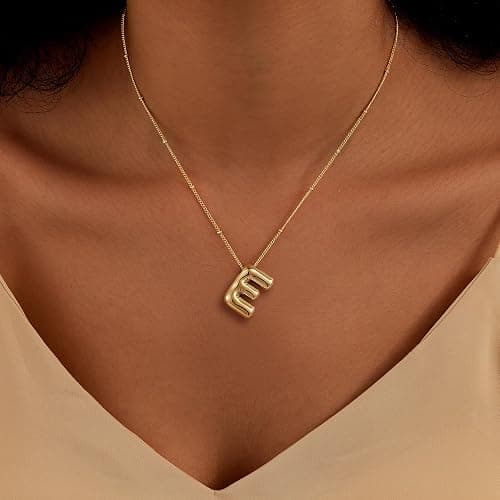 Inerney Gold Bubble Letter Necklace Initial Necklaces for Women, Chunky 14K Plated Balloon Initials, Trendy Charm Non Tarnish Custom Name Pendant Jewelry Gifts for Mom thumbnail 2