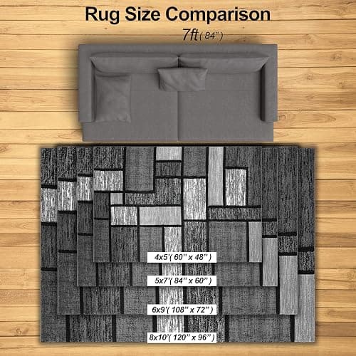 HADBA Modern 5x7 Grey-Black Square Geometric Living Room Rug - Area Rugs for Living Room Dining & Bedroom - Hand Carved Runner Carpet - Durable Polyester - Non-Fade Stain-Resistant - Turkish Made thumbnail 5