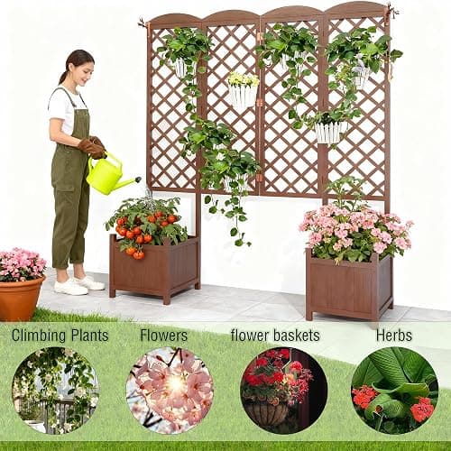 Planter Box with Trellis,72in Tall Outdoor Wooden Raised Garden Bed with Trellis,Patio Balcony Garden Privacy Planter Box for Climbing Plants,Fruits,Vegetables,Flowers,Dark Brown thumbnail 6
