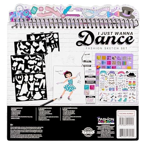 Fashion Angels I Just Wanna Dance Fashion Sketch Set, Create Dance-Themed Outfits with 35 Sketch Pages, 100+ Stickers & Stencils, Fun Craft Kit for Kids thumbnail 4
