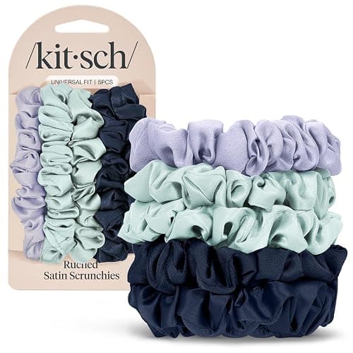 Kitsch Ruched Satin Scrunchies for Women - Garden Bouquet, 5pcs | Wake Up Frizz-Free, No Crease Hair Ties, Softer Than Silk Scrunchies, Stylish Hair Accessories For All Hair Types - Image 1