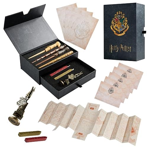 Harry Potter Writing Set Wand Pens Stationery Box for Boys Girls Teens Adults with Envelopes Paper Wax Stick Stamp Marauders Map Gifts for Kids - Image 1