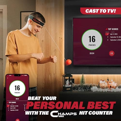 Champs MMA Boxing Reflex Ball Set with Punch Counter App | 4 Balls with Varying Weights, Headband & 4 Spare Strings to Improve Speed, Hand Eye Coordination Training | Boxing Equipment, MMA Gear Gift thumbnail 4