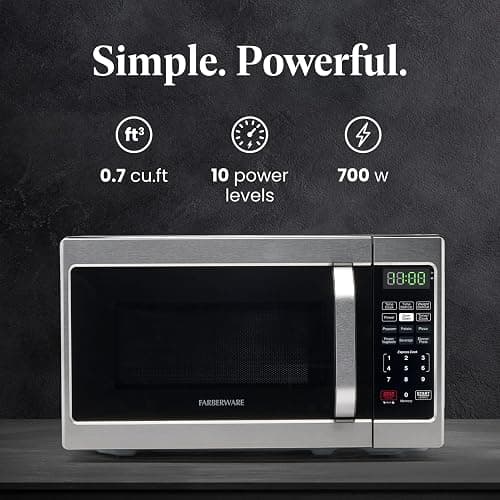 Farberware 0.7 Cu. Ft. Countertop Microwave Oven – 700 Watts Power, Auto Cook Settings, Defrost, Easy Clean and Child Safety Lock - Stainless thumbnail 4