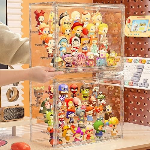 MSHOMELY Clear Acrylic Display Case for Collectibles 4 Layer Hobby Figure Display Case Box with Shelves Stackable Figurine Display Shelf for Funko Pop Mart Labubu Model, 2 Pack thumbnail 6
