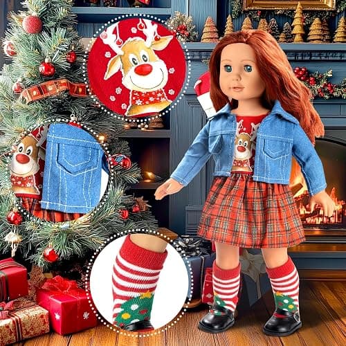 18-inch-Doll-Clothes-Accessories ARTST 18 Doll Accessories American Doll Clothing Dress Outfit Set with Hat Shoes Socks WaistBag for Girls thumbnail 6