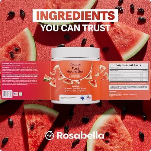 Rosabella Electrolyte Drink Powder – Watermelon – Sugar-Free Hydration Drink Mix – Electrolytes Powder with Sodium, Potassium, Magnesium, Calcium – Travel Jar – 30 Servings (5.6 oz) thumbnail 7