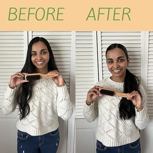 GranNaturals Smoothing & Styling Middle Part Boar Bristle Slick Back Hair Brush w/Narrow Metal Rat Tail End for Sectioning and Parting Sleek Ponytail Bun - Teasing, Backcombing, Edge Control thumbnail 6