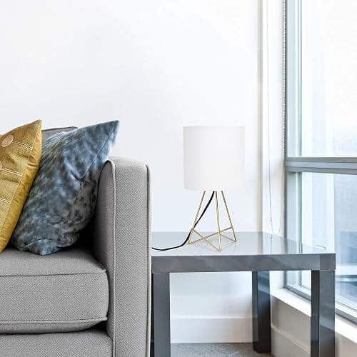 Simple Designs LT2066-GDW 13.5" Down to The Wire Metal Table Lamp with Fabric Shade, Gold with White Shade thumbnail 6