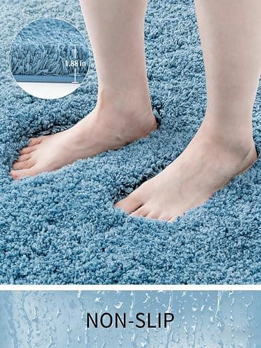Ruggnovea Bathroom Rugs Non Slip Washable, Ultra Soft Thick Shaggy Absorbent Bath Mats, High Density Foam Latex Non Slip Backing Bath Rugs, Microfiber Bath Mats for Bathroom Floor&Sink,24x17,Blue thumbnail 3