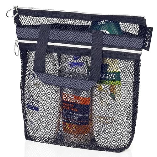DV Lifestyle Mesh Shower Bag 10.2x9.9'' Quick-Dry Caddy with Zipper & 2 Pockets. Portable Toiletry Tote for Bathroom, Gym, Travel, Camp, Beach, for Sunscreen, Dorm & College Essentials (Black) - Image 1