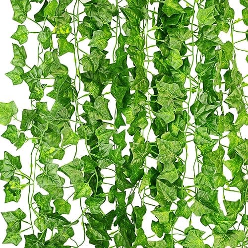 KASZOO 84Ft 12 Pack Artificial Ivy Garland Fake Plants, Vine Hanging Garland, Hanging for Home Kitchen Garden Office Wedding Wall Decor, Green - Image 1