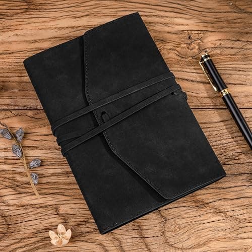 Vintage Journal for Women Men Leather Bound Junk Journal Notebook 160 Pages Book of Shadows Journals for Writing Diary Travel Journaling Sketching Scrapbooking, 5.9x 8.6 in, Soft Cover, Black thumbnail 2