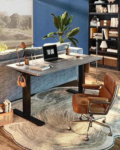 FLEXISPOT EN1 One-Piece Standing Desk, Electric Adjustable with 4 Memory Presets, 176 LBS Capacity, Stable & Quiet, Seamless Desktop for Home Office & Dual Monitors, 48"x24" Gray Wood thumbnail 2
