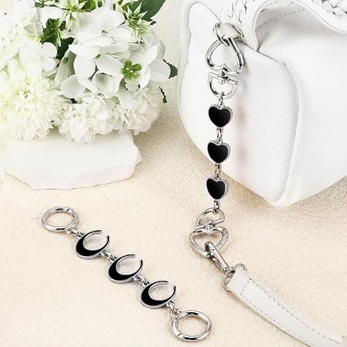 2Pcs Purse Extender Chain Silver Bag Extender Chain Heart Moon Purse Strap Extender Black Purse Strap Replacement Crossbody Purse Accessories for Women Bag Charms for Handbags Tote Bags Purse Making thumbnail 6