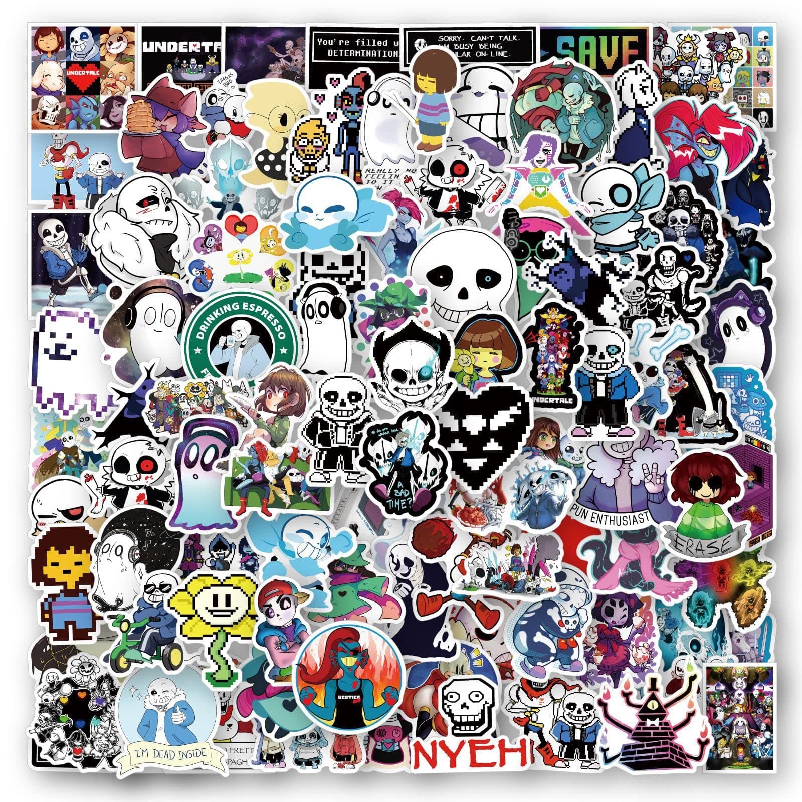 100 Pcs Undertale Stickers for Water Bottles, Skateboard, Luggage, Computer, Collectible Album, Car Stickers, Cute Laptop Stickers for Kids Teens Adults - Image 1