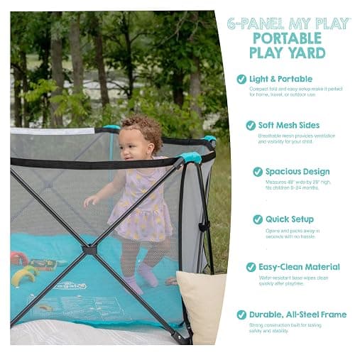 Regalo My Portable Play Yard Indoor and Outdoor, Washable, Aqua, 6-Panel, 48 Inch thumbnail 2