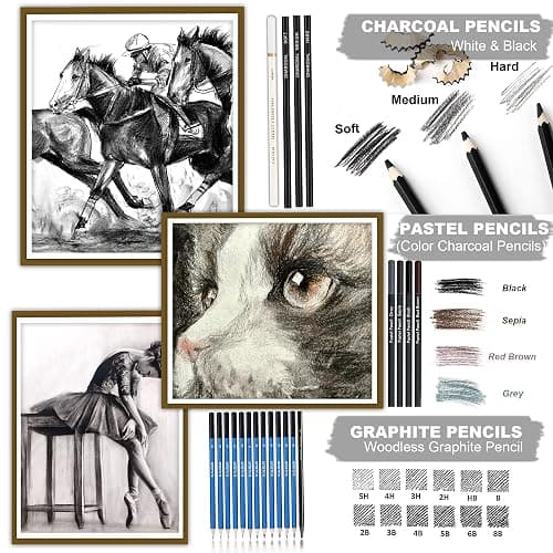 KALOUR 76pc Art Supply Set - Sketching & Drawing Kit with Tutorial Book, Sketchbook & Paper - Pencils, Pastels, Watercolors for Beginner Artists thumbnail 8