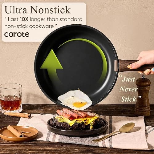 CAROTE 38pcs Pots and Pans Set Non Stick, Cookware Set Detachable Handle | Knife Set, Induction Compatible, Dishwasher & Oven Safe, Space Saving, Camping Cooking Set, Kitchen Set, Black thumbnail 4