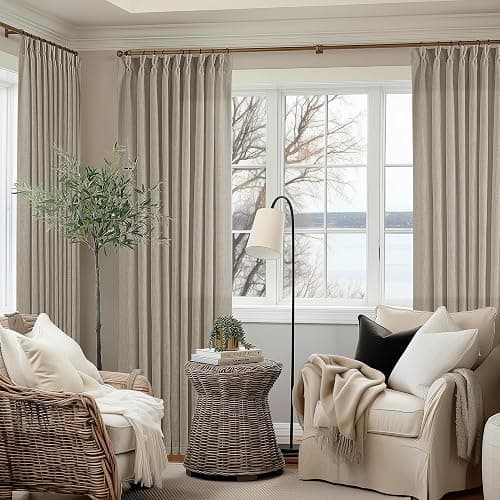 Extra Wide Curtains 90 Inches Long 60 Inch Width for Living Room Bedroom Light Filtering Semi Sheer Farmhouse Pleated Curtain Hooks Rings for Patio Sliding Door Large Window Burlywood Taupe 1 Panel thumbnail 5