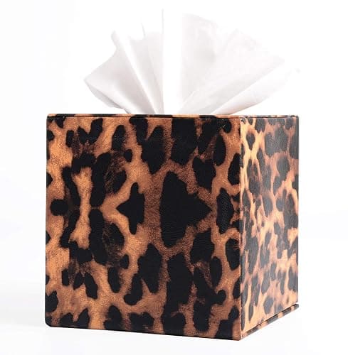 S Forever Home Decor Cube Tissue Box Holders PU Leather Square Tissue Box Cover (Leopard) thumbnail 3
