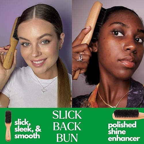 GranNaturals Boar Bristle Slick Back Hair Brush - Soft/Medium Smoothing Hairbrush to Style, Polish, & Lay Hair Down Flat to Create a Sleek Frizz Free Hairstyle for Women and Men - Wooden Handle thumbnail 2