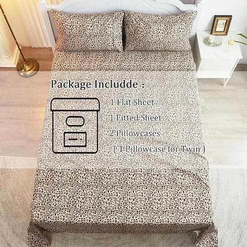 Drozeeo Queen Leopard Print Sheets, Cheetah Pattern Queen Size Sheet Set with Elastic Corner Straps, Soft Microfiber Animal Bedsheet, Brown thumbnail 2
