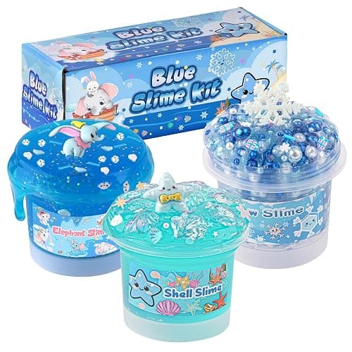 3 x 100mL Blue Slime Kit for Girls & Boys: Includes Clear, Water & Pearl Bead Crunchy Slime, Sensory Experience DIY Slimes Set, Slimes Party Favors for Kids Birthday Easter Halloween Teens Gift - Image 1
