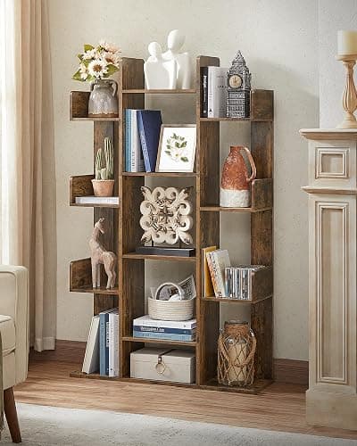 VASAGLE Bookshelf, Tree-Shaped Bookcase with 13 Storage Shelves, Rounded Corners, 9.8”D x 33.9”W x 55.1”H, Rustic Brown ULBC67BXV1 thumbnail 4