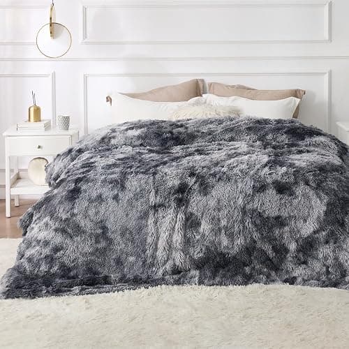 Bedsure GentleSoft Fluffy Sherpa Fleece Faux Fur Blankets Queen Size for Bed, Bedroom Decor Winter Thick Warm Full Queen Blankets, Fuzzy Plush Soft Heavy Mink Tie Dye Grey Bedding Cozy Gifts, 90x90 - Image 1