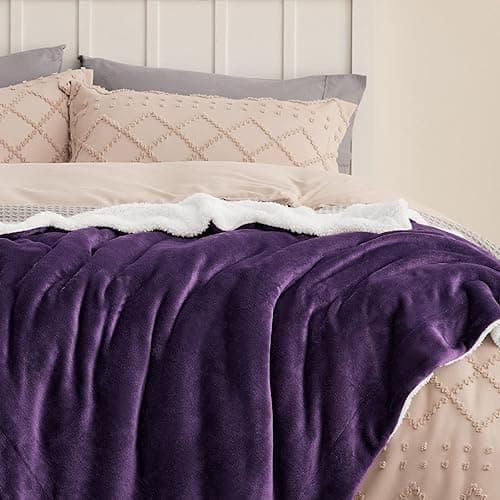 Bedsure GentleSoft Sherpa Fleece Blankets Queen Size for Bed - Thick and Warm Throw Gifts for Women and Girls, Soft Fuzzy Plush Queen Christmas Blanket for Winter, Purple, 90x90 Inches thumbnail 6